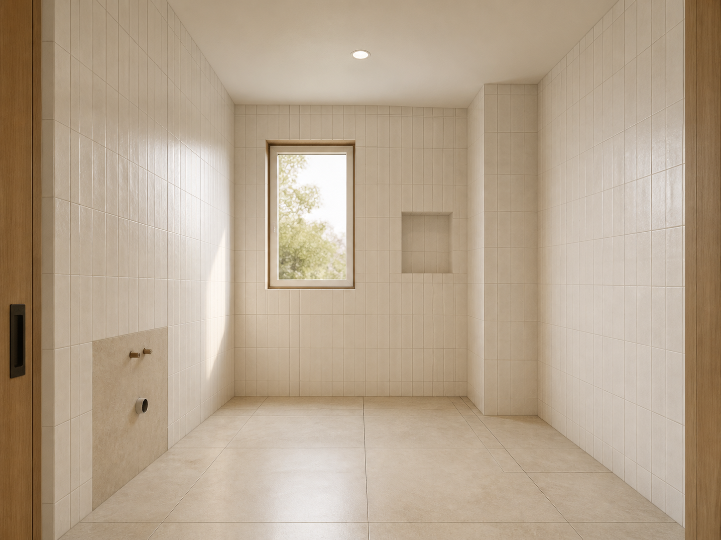 Empty tiled bathroom room template